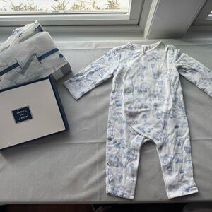 Janie and Jack White and Blue Printed Onesie